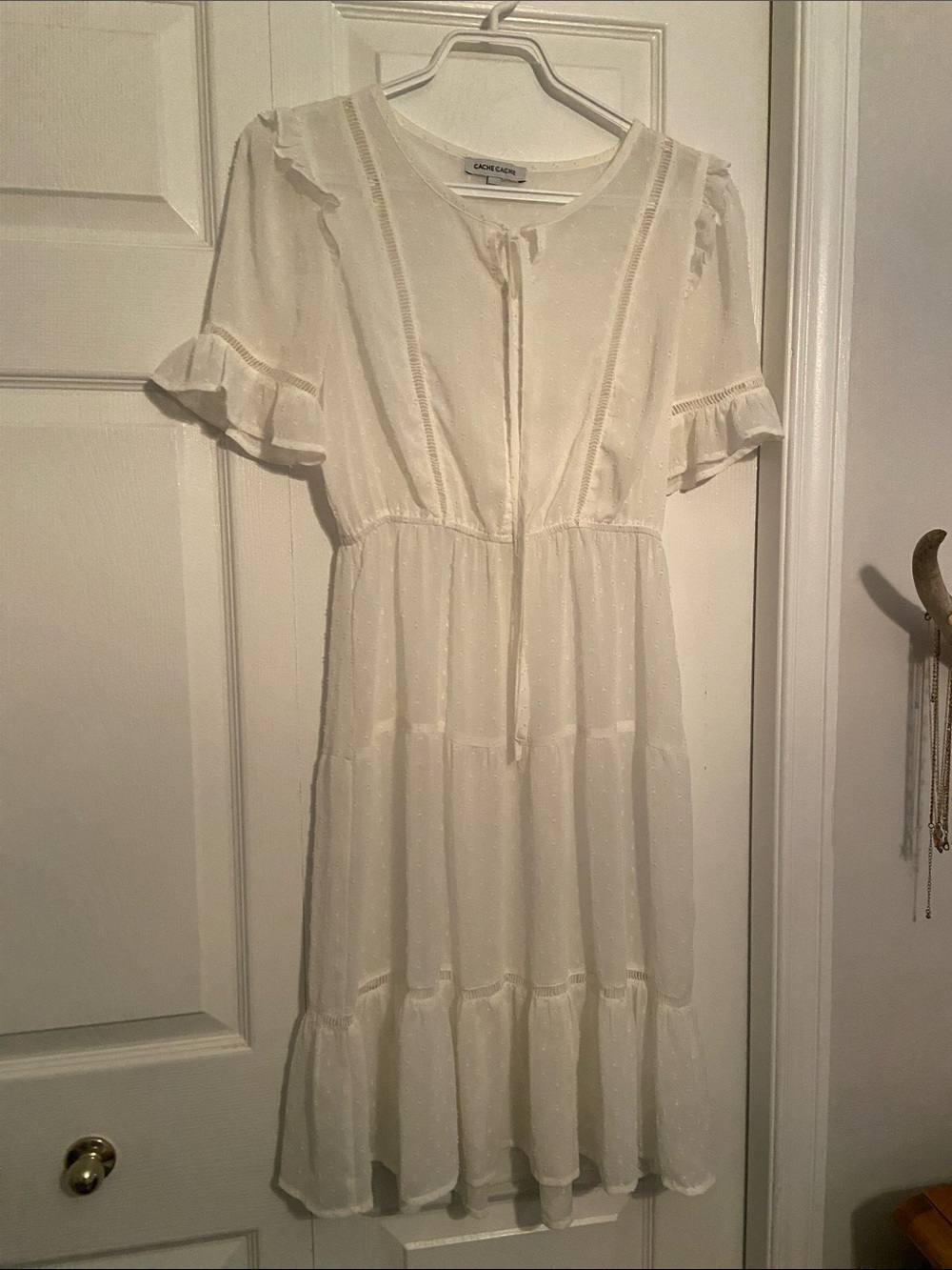 LoveShackFancy White Tiered Midi Dress with Ruffle Sleeves